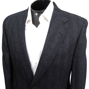 Racquet‎ Club Vintage Tweed Sport Coat 40R Navy Blue Plaid Single Vent Wool
